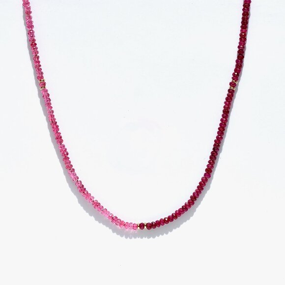 14K Gold Bi-Color Ruby Beaded Layering Knotted OOAK Choker/Necklace